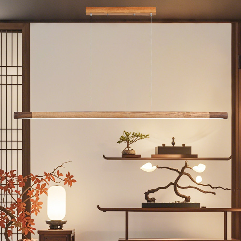 胡桃木宋氏美学餐厅吊灯新中式极简一字长条灯禅意护眼餐桌吧台灯,淘宝优惠券,粉丝福利购,淘宝优惠卷
