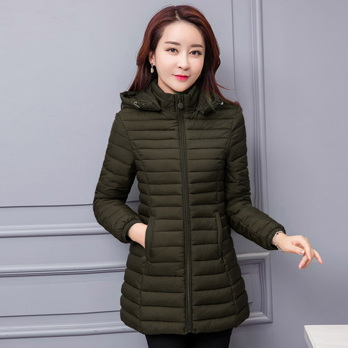 2022冬季新款修身显瘦女装棉衣中长轻薄连帽羽绒棉服时尚大码棉袄 - 图1