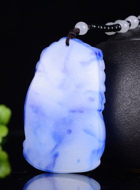 花瓶新品青花玉和田玉吊坠富贵开花玉石女款挂件转运平安玉牌项链