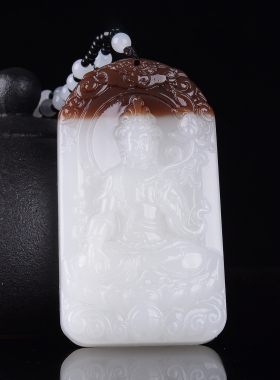 正品天然糖白玉新疆莲花观音菩萨吊坠男女款玉石平安转运挂件项链