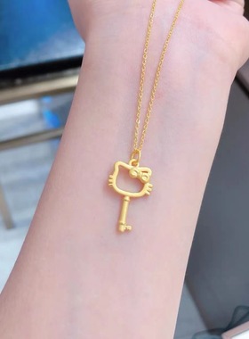 新款黄金色复古猫吊坠项链女猫咪钥匙挂坠可爱猫头锁骨链轻奢百搭