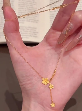 新款黄金色轻奢古法传承桃花蹦迪珠流苏项链轻奢高级感花朵锁骨链