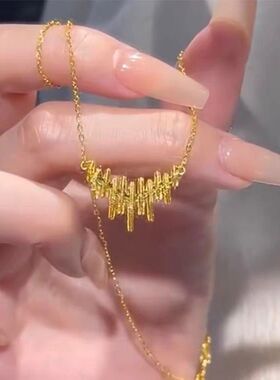 新款黄金色轻奢气质高级精美锁骨链碎冰冰律动音符项链送女友礼物