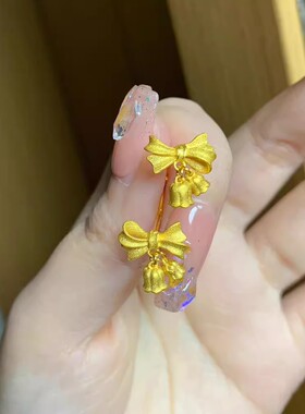 金黄色铃兰花蝴蝶结耳钉女款高级感轻奢灵动耳坠在逃公主耳环送礼