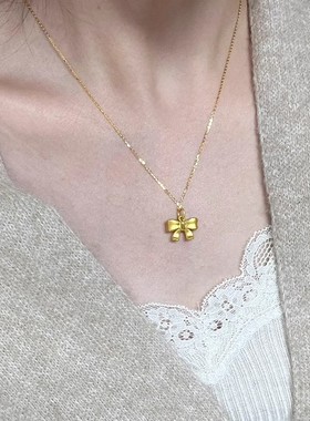 黄金色在逃公主蝴蝶结项链时尚气质2025年新款ins甜美温柔锁骨链