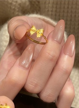 新款中国风金色竹节蝴蝶结女戒子