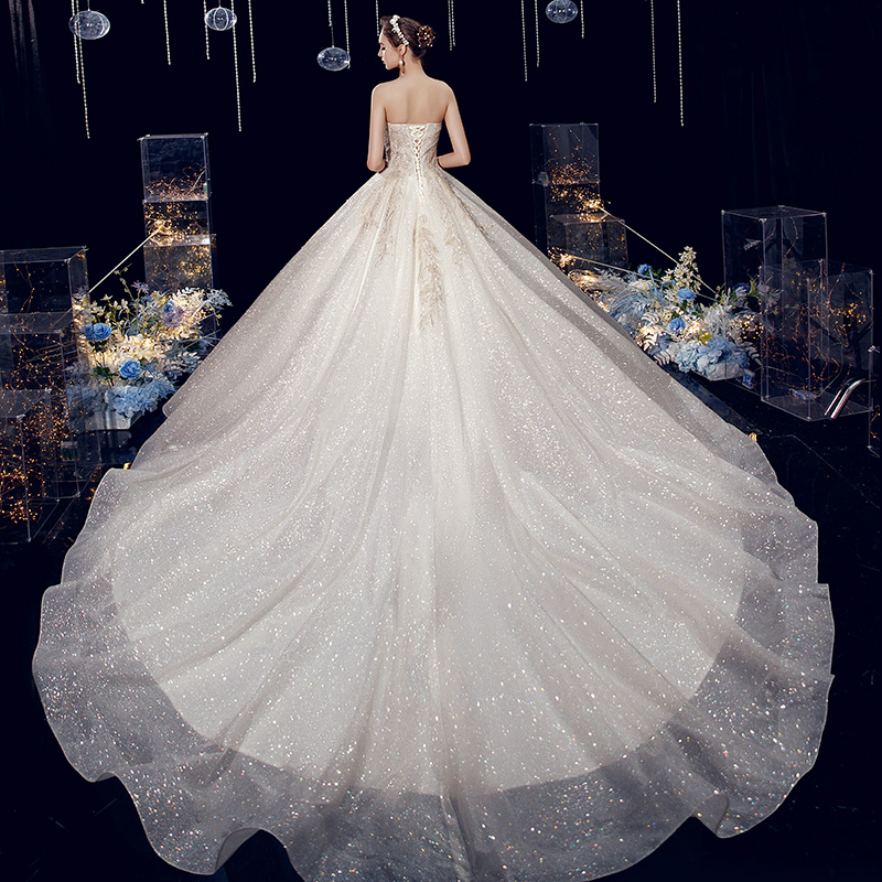 爱白汇旗舰店高端奢华婚纱新款气质拖尾新娘礼服森系星空抹胸大码性感梦幻3