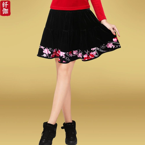 纤伽 Демисезонная бархатная танцующая юбка, для среднего возраста