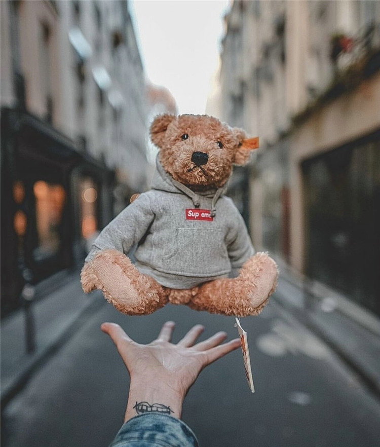 Sup eme x Teddy Bear Box Logo 18FW潮流卫衣泰迪熊玩偶公仔-图0