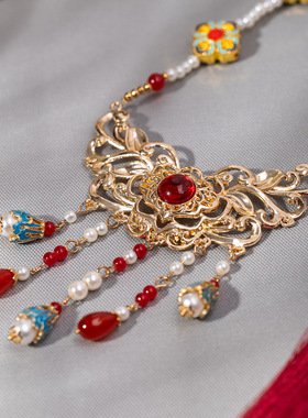 长款敦煌风璎珞古风项链汉服马面裙配饰复古宫廷古典项饰汉元素