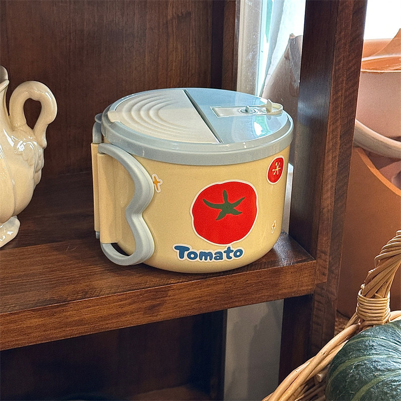 可爱番茄304不锈钢泡面碗带盖学生宿舍可沥水吃饭碗筷套装大容量,淘宝优惠券,粉丝福利购,淘宝优惠卷