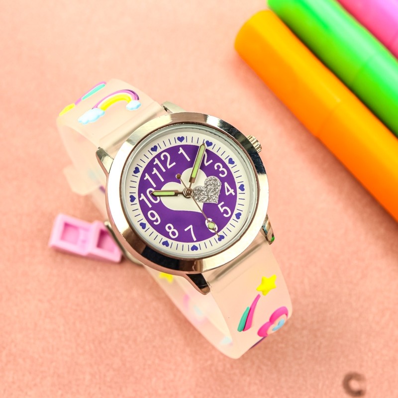 可爱粉钻爱心儿童手表小学生3-9岁小朋友透明带电子表女孩百搭表,淘宝优惠券,粉丝福利购,淘宝优惠卷
