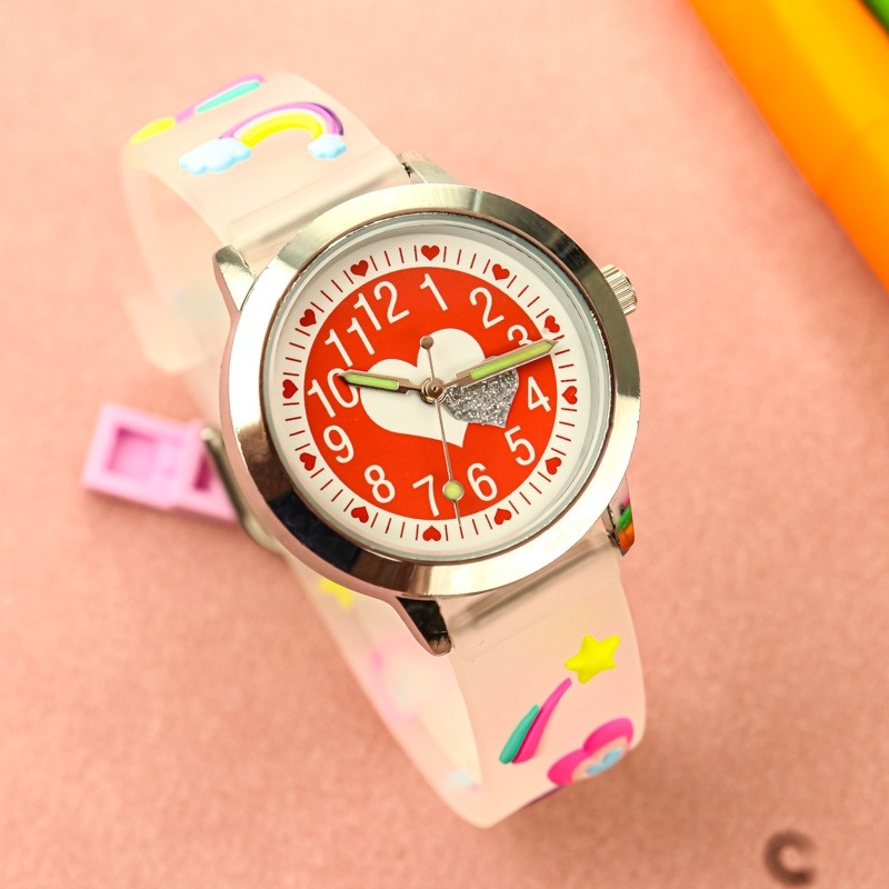 可爱粉钻爱心儿童手表小学生3-9岁小朋友透明带电子表女孩百搭表,淘宝优惠券,粉丝福利购,淘宝优惠卷