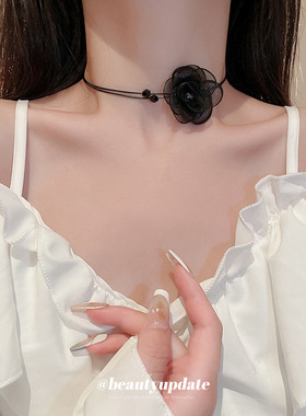 欧根纱花朵水晶双层颈链复古气质时尚个性项圈小众轻奢百搭项链女