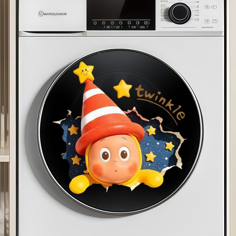 可爱提醒滚筒洗衣机贴纸家居遮丑防水静电贴膜洗衣机外壳美化贴,淘宝优惠券,粉丝福利购,淘宝优惠卷