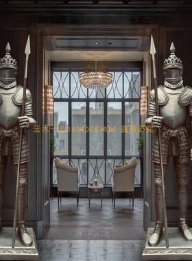 欧洲武士盔甲模型摄影棚道具酒吧西餐KTV门卫中世纪复古雕塑摆件