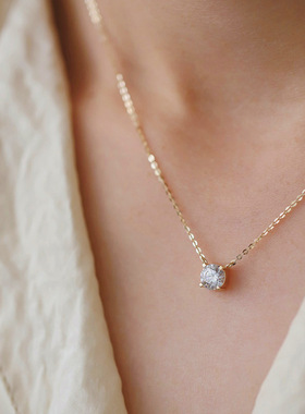 S925纯银镀14K黄金一克拉四爪单钻超闪气质日韩轻奢锁骨链颈链女