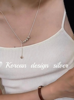 韩国个性设计饰品 S925纯银长款抽拉圆珠毛衣链 简约博主锁骨项链