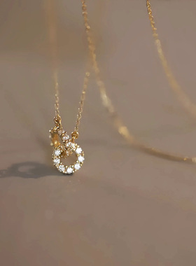 S925纯银镀14K金环环相扣双环项链女时尚百搭轻奢高级ins 锁骨链