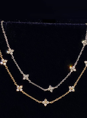 S925银镀14K金四叶草满天星手链简约锆石纯银女款气质优雅通勤盛