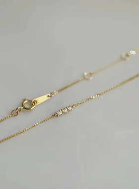 S925纯银镀14K金一字三钻手链女 日系小心机极细百搭小众设计手饰