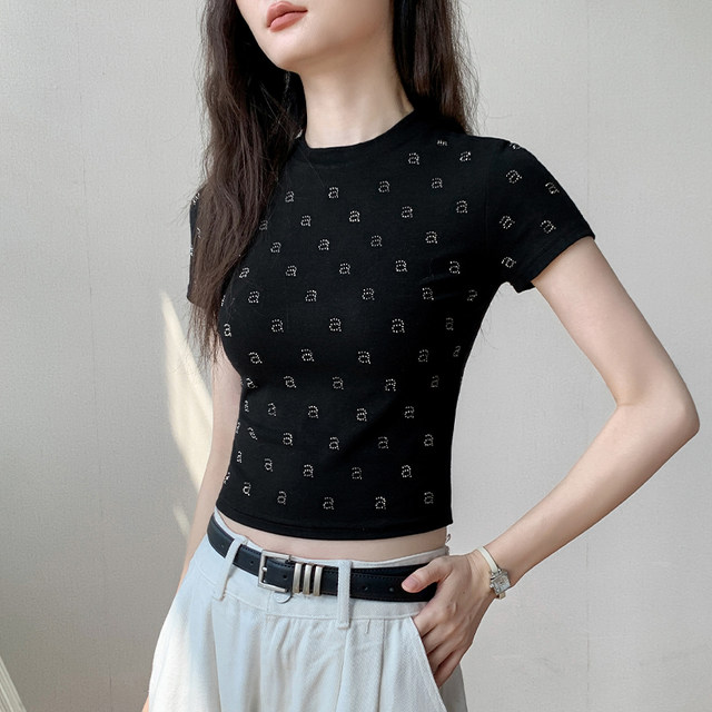 Gebeishang Slim Fit Hot Diamond Style ເສື້ອຍືດແຂນສັ້ນສໍາລັບແມ່ຍິງ