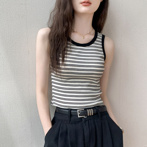 歌倍尚条纹吊带背心女2025夏季新款辣妹性感修身显瘦时尚无袖上衣 - 图3