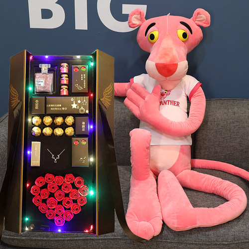 粉红豹公仔娃娃玩偶床上粉红顽皮豹抱枕睡觉粉色豹毛绒情人节礼物 - 图2