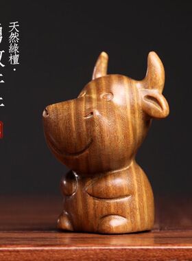 正宗绿檀木雕生肖牛勇敢牛牛摆件牛转乾坤手把件手工文玩桌面摆件