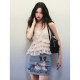 1P STUDIO chiffon polka-dot chiffon ຄໍ V-fungus suspender ເທິງ cat and dog print hip-hugging skirt suit two-piece