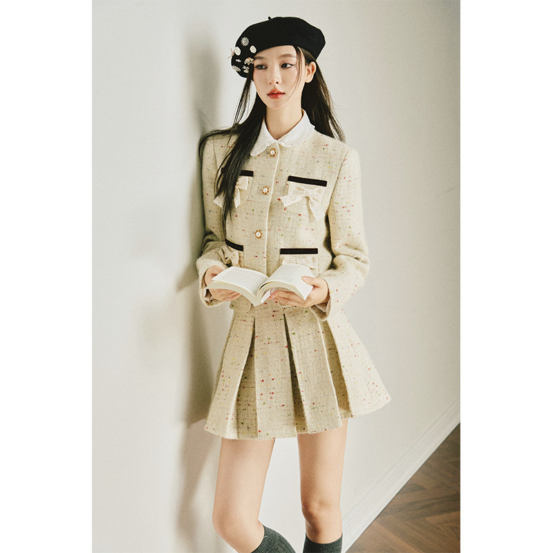 1P STUDIO原创设计 羊毛粗花呢小香风套装女秋冬外套半裙两件套裙,淘宝优惠券,粉丝福利购,淘宝优惠卷