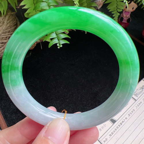 圆条53圈口缅甸天然A货老坑种玉镯平洲翡翠手镯精选编号046D0406E - 图0