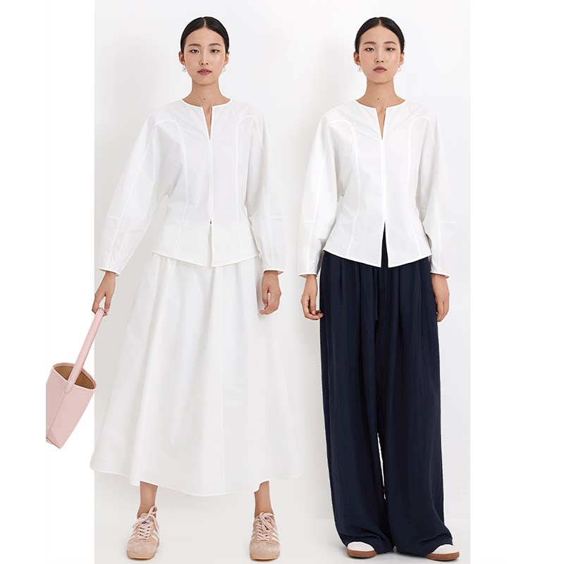 CR衬衫衬衣上衣收腰显瘦简约设计款白色春秋装新款气质法式女装