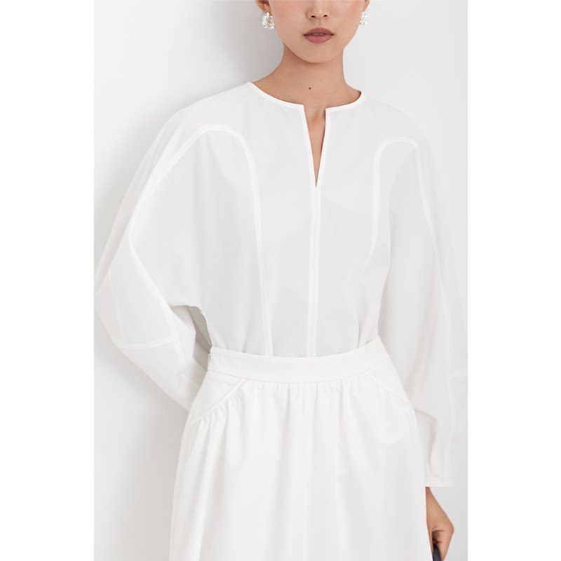 CR衬衫衬衣上衣收腰显瘦简约设计款白色春秋装新款气质法式女装