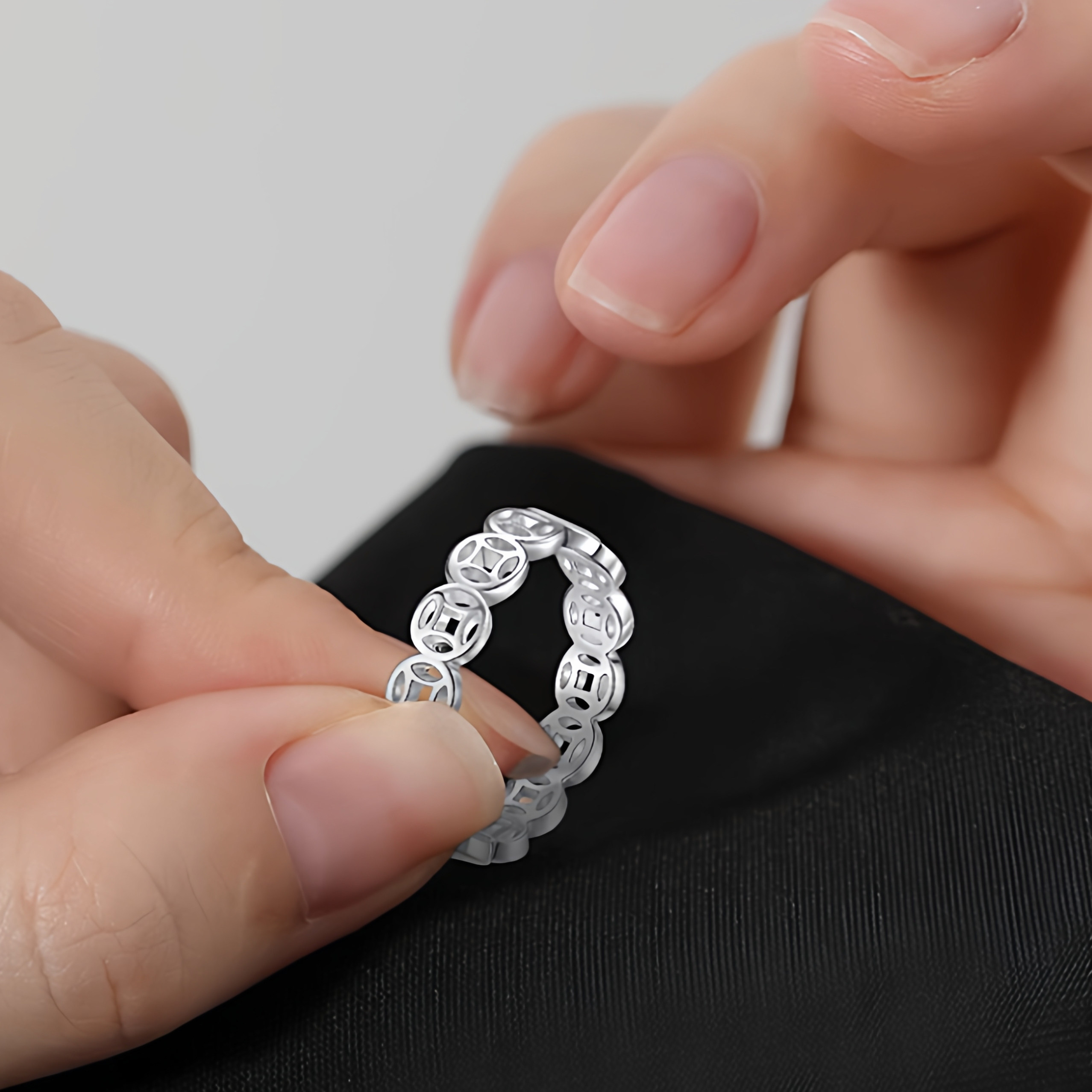 Pure silver 999 copper coin ring for attracting wealth