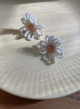 稚菊日系小众磨砂手作耳钉925银