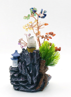 倒流香炉假山流水桌面盆景微景观天然水晶发财树家居办公室装饰品