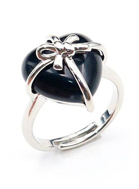 天然粉水晶爱心形蝴蝶结开口戒指女朋友纪念礼物玛瑙多款可调节