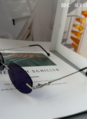 王嘉尔同款紫色无框墨镜女凹造型时髦男痞帅酷街拍防紫外线太阳镜