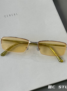 时髦复古浅色半框方形墨镜凹造型