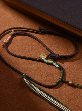 藏式手搓棉绳项链绳蜜蜡唐卡佛牌高档挂绳吊坠绳纯手工编绳民族风