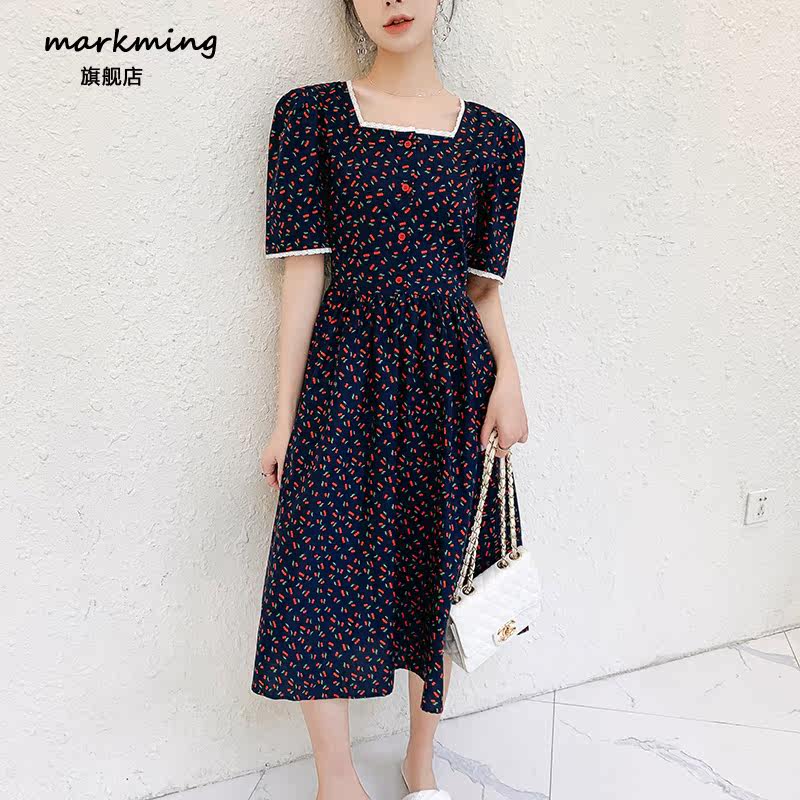 2020新款夏季复古小方领甜美连衣裙 markming连衣裙