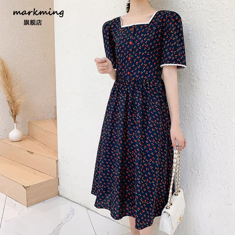 2020新款夏季复古小方领甜美连衣裙 markming连衣裙