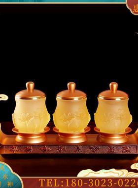 圆通佛具用品台湾供水杯底座净水杯案台古法琉璃供杯条案【议价】