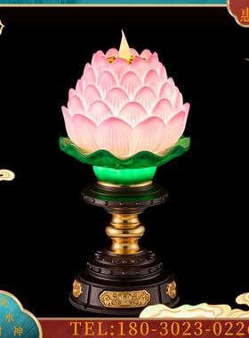 LED电子荷花灯精铸合金莲花灯佛灯琉璃花灯长明灯电子供灯