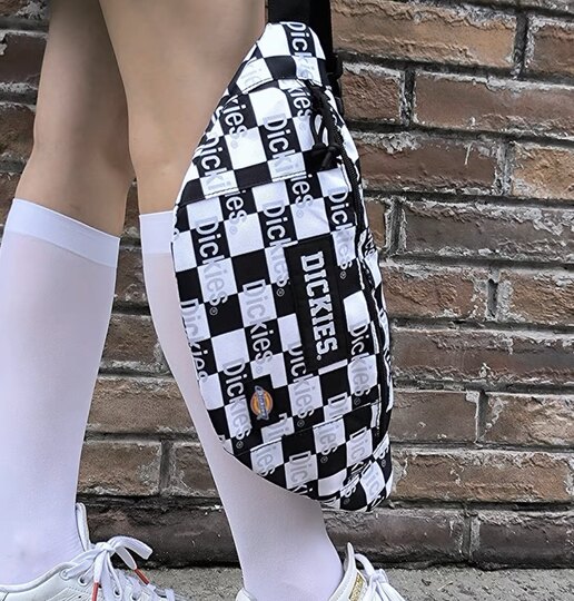 正品迪克Dickies黑白腰包棋盘格胸包饺子包182U90LBB20WH03