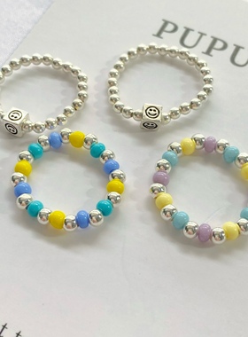 PUPU原创手工s925纯银彩色串珠戒指高级感小众不撞款简约百搭ins