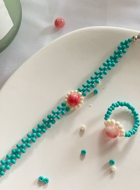 pupu原创手工复古花朵串珠ins