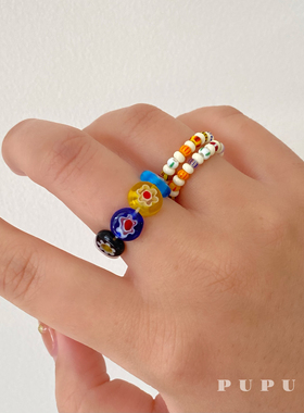 PUPU手工指尖浪漫Gelboys同款串珠戒指弹力夏日简约百搭