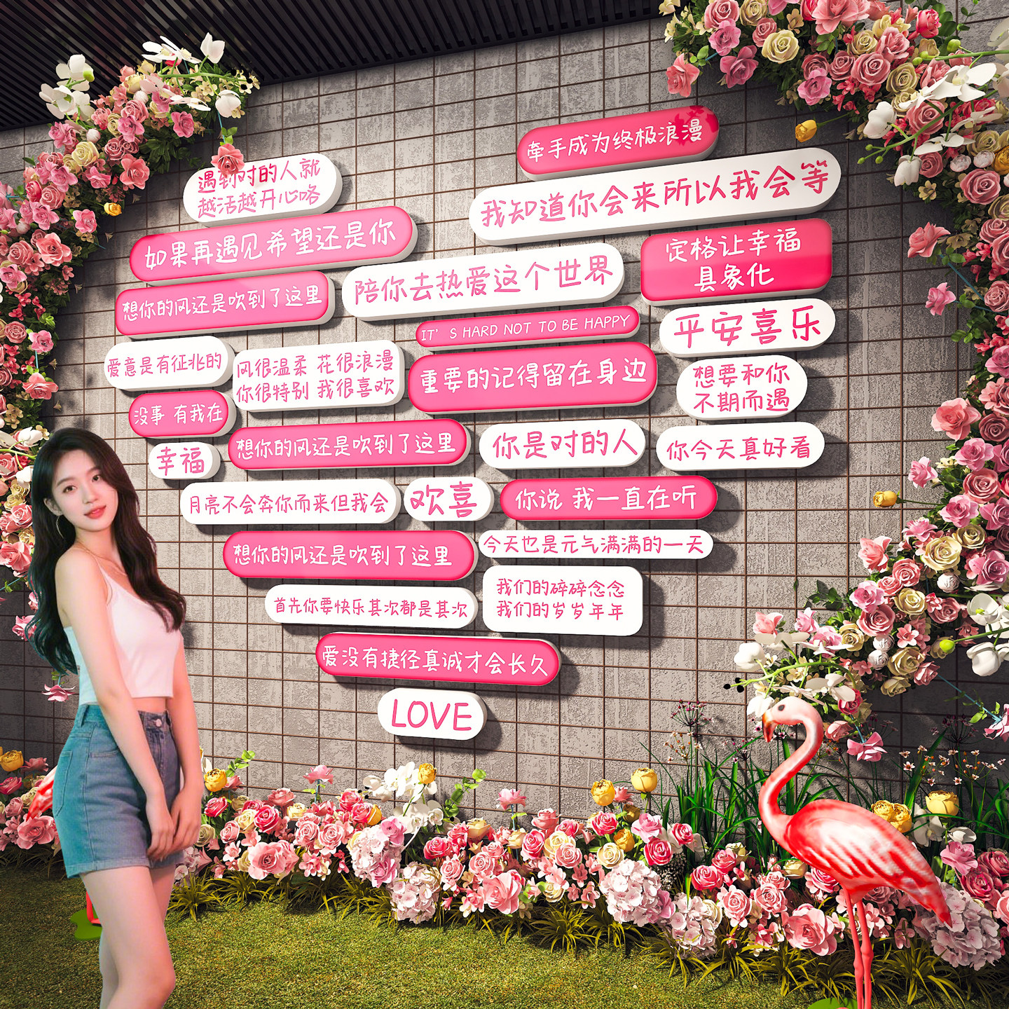 网红打卡花墙造背景拍照区布置室户外小院露营风墙面装饰互动墙贴,淘宝优惠券,粉丝福利购,淘宝优惠卷